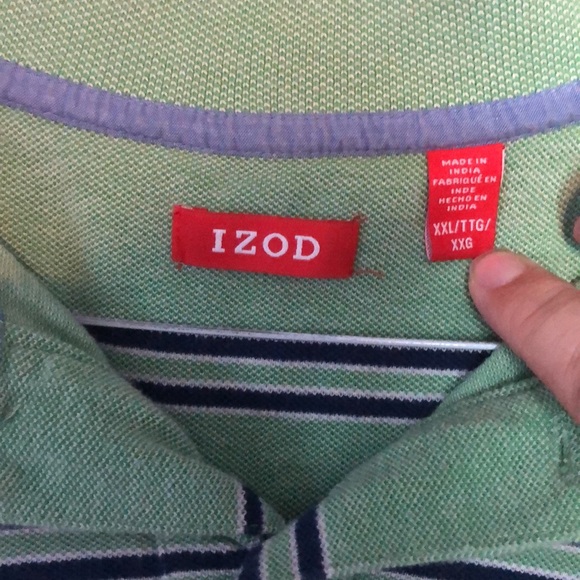 Izod Men’s XXL Polo Shirt Green with blue stripes - Picture 5 of 6